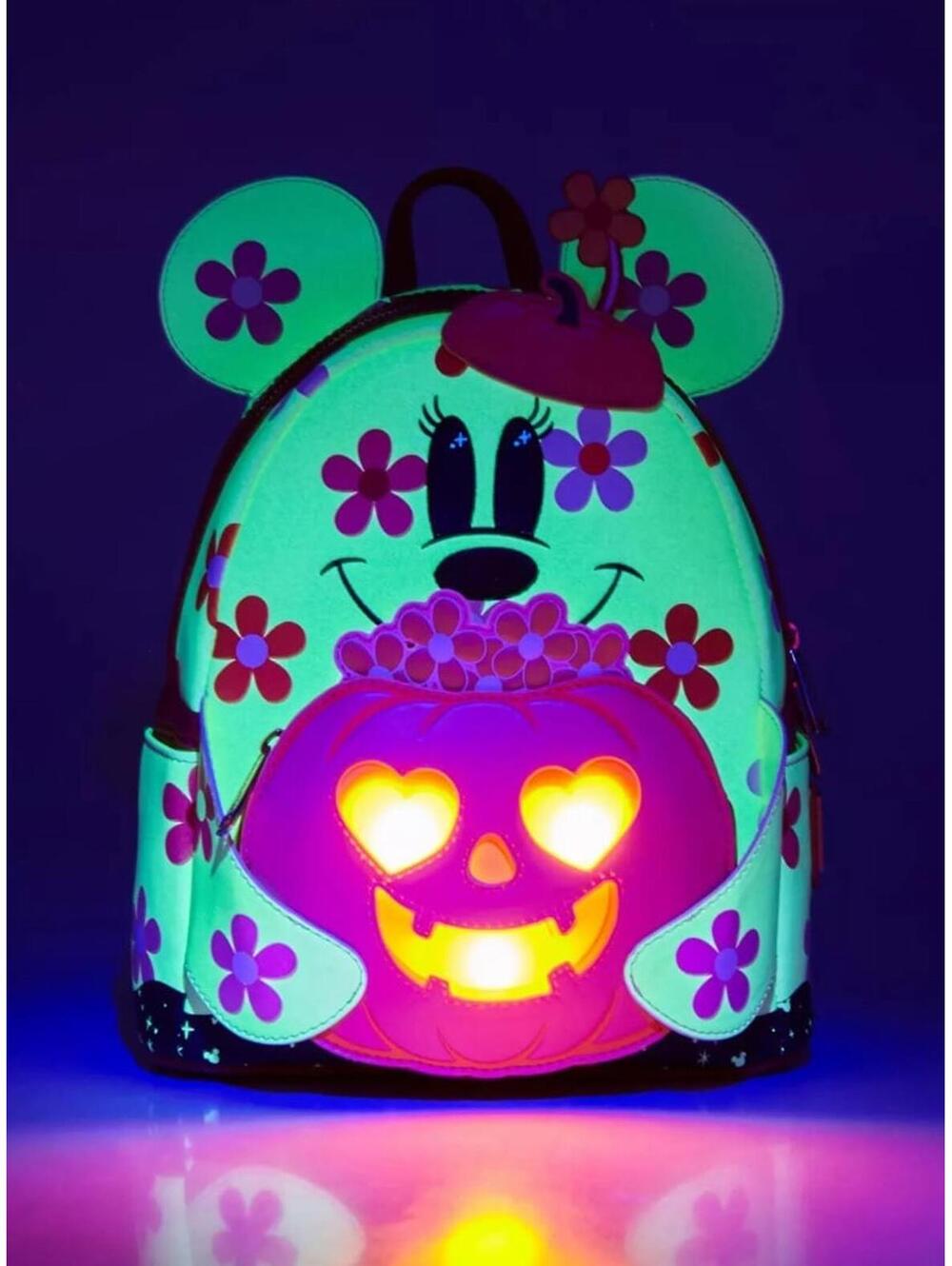 Loungefly Disney Minnie Floral Pumpkin GITD LU Mini Backpack - Picture 2 of 7
